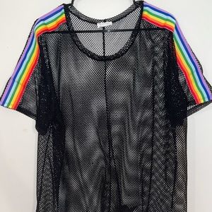Mesh shirt with rainbow shoulders